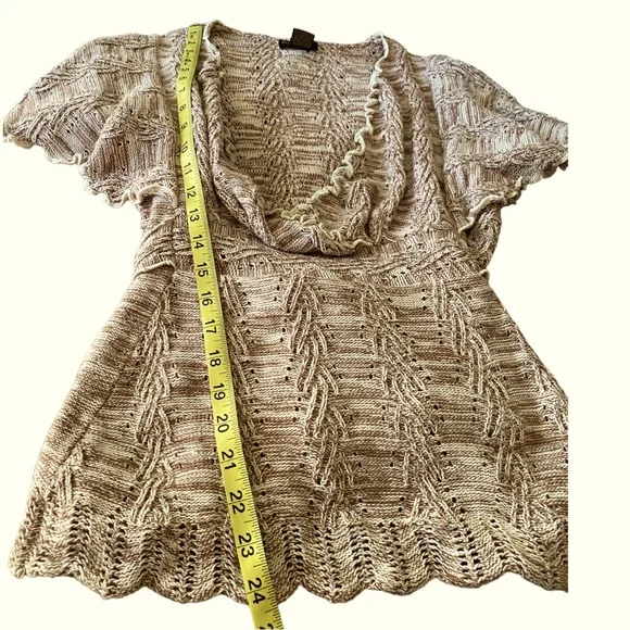 Grace Elements Laguna Ivory tan cotton knit scallop hem sweater top sz s - Picture 10 of 12